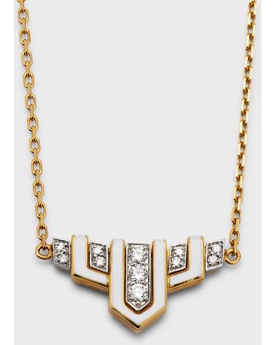 David Webb 18k Gold White Enamel Scape Necklace W/ Diamonds - Metallic