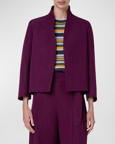 Akris Punto Shawl-Collar Boxy Linen-Blend Jacket - Purple
