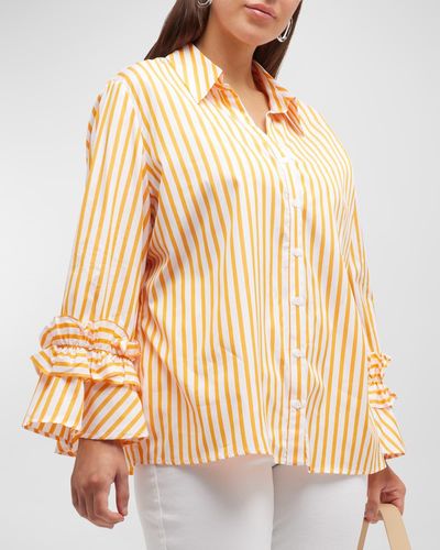 Harshman Plus Size Selina Striped Ruffle-Trim Shirt - Natural