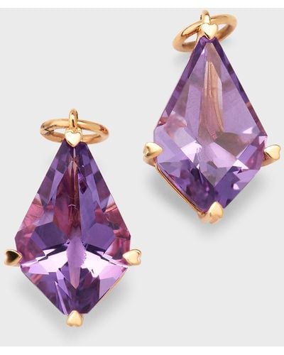 Lisa Nik 18k Rose Gold Kite Shape Amethyst Detachable Earring Drops - Purple