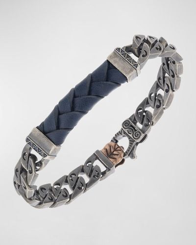 Marco Dal Maso Flaming Tongue Leather Chain Bracelet With Sapphires, Oxidized - Blue