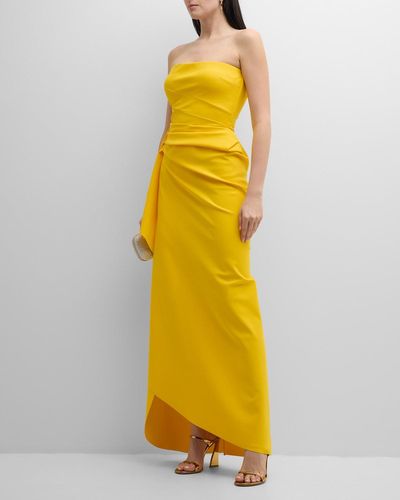 La Petite Robe Di Chiara Boni Glicheria Pleated Strapless Draped Gown - Yellow