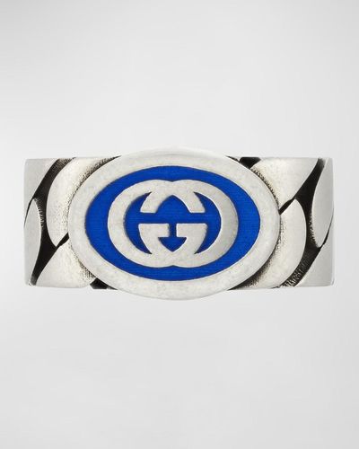 Gucci Interlocking G Enamel Band Ring - Blue