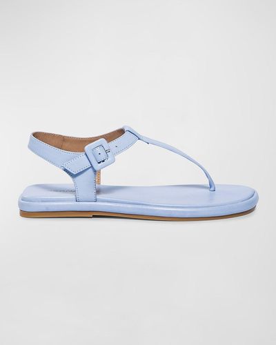 Bernardo Leather Ankle-strap Thong Sandals - Blue