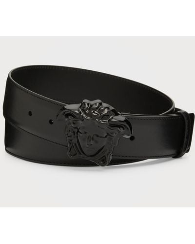 Versace Leather Medusa-Buckle Belt - Black