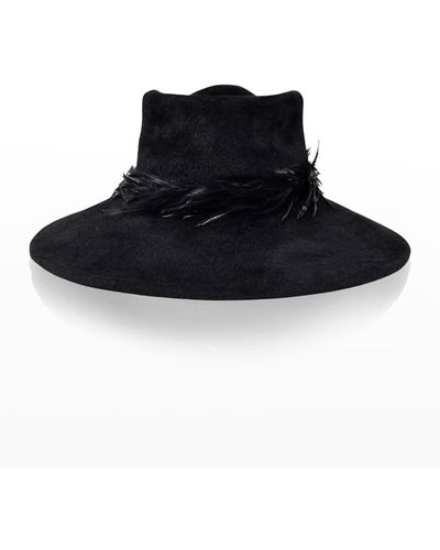 Gigi Burris Millinery Merle Large-brim Hackel Feather & Felt Fedora Hat - Black