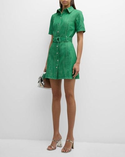 Shoshanna Archie Belted Denim Mini Shirtdress - Green