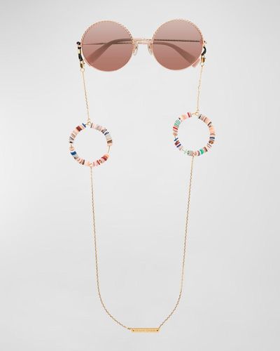 Frame Chain Ring Beaded Sunglasses Chain Strap - White