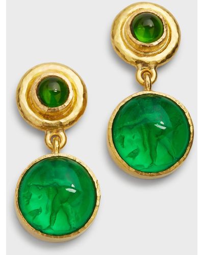 Elizabeth Locke 5mm Cabochon Stone Swinging Venetian Glass Earrings - Green