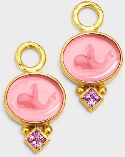 Elizabeth Locke Crystal Dolphin Earring Pendants - Pink