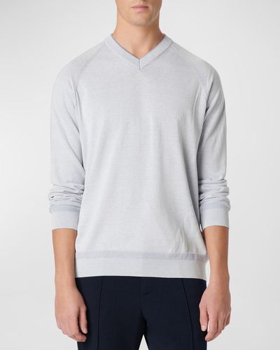 Bugatchi Cotton-Silk V-Neck Sweater - Gray