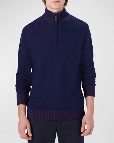 Bugatchi Quarter-zip Mock Neck Pullover Sweater - Blue