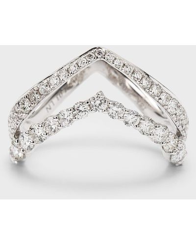 Lisa Nik 18k White Gold Double V Sparkle Diamond Ring, Size 6 - Gray