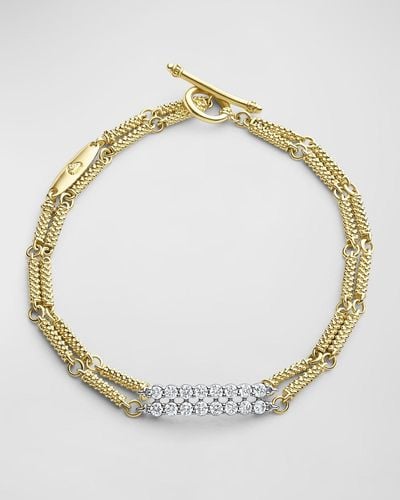 Lagos 18k Signature Caviar Diamond Superfine 2 Row Link Toggle Bracelet - Metallic