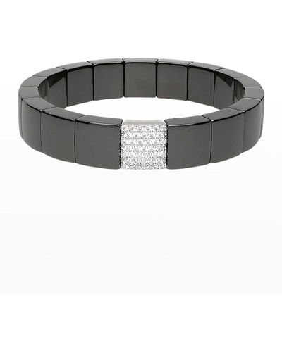 ’ROBERTO DEMEGLIO Domino Ceramic Stretch Link Bracelet With Pave Diamond Spacer - Black