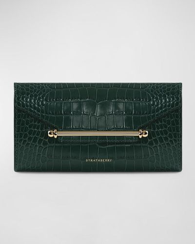 Strathberry Multrees Croc-embossed Wallet On Chain - Green