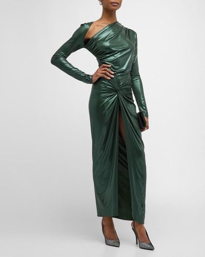 LAPOINTE Metallic Coated Jersey Asymmetric Draped Maxi Sarong Dress - Green