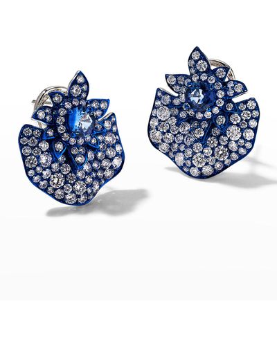 Graziela Gems Rhodium, Sapphire And Diamond Folha Earrings - Blue