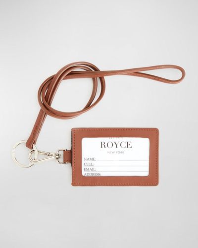 ROYCE New York Personalized Leather Lanyard Id Holder - White