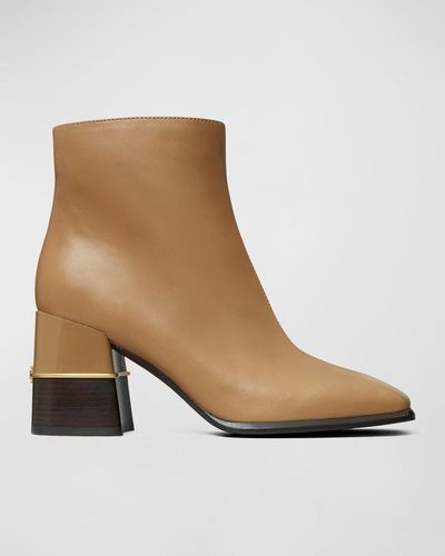 Tory Burch Leather Block-Heel Ankle Boots - Natural