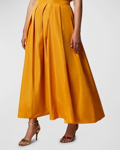 Marina Rinaldi Plus Size Aderire Pleated Taffeta Maxi Skirt - Orange