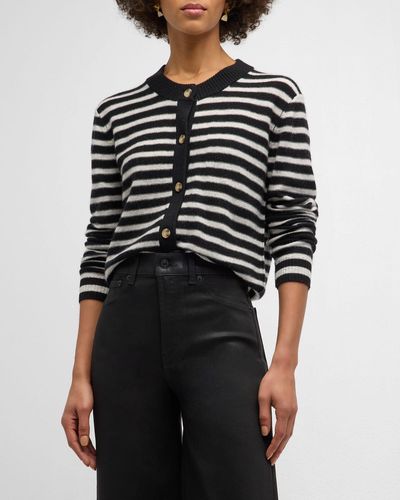 ATM Wool And Cashmere Stripe Cropped Cardigan - Black