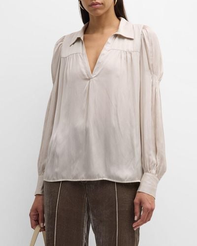 Brochu Walker Anson Ruched Puff-Sleeve Blouse - Gray