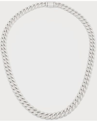 Heera Moti 14k White Gold Pave Diamond Curb Chain Necklace, 18"l