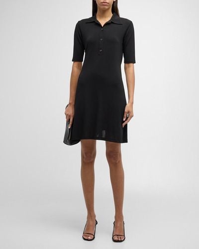 Vince Elbow-Sleeve Mini Polo Dress - Black