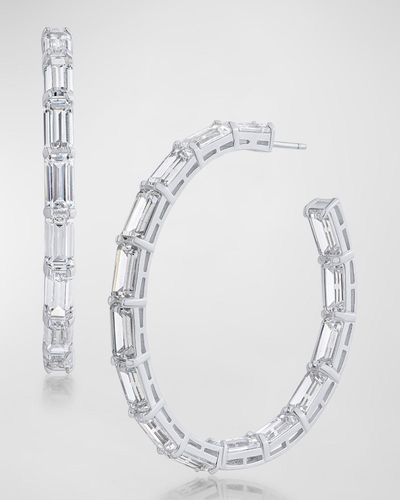 Golconda by Kenneth Jay Lane Inside-Out Cubic Zirconia Baguette Hoop Earrings, 2"L - White