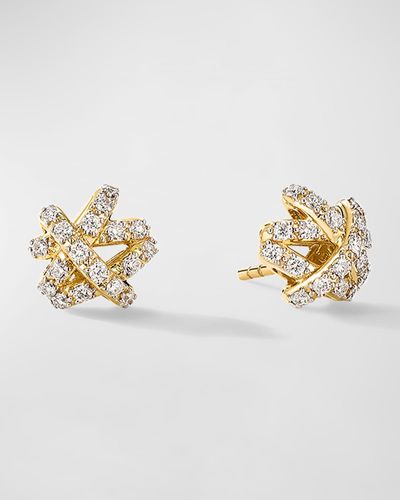 David Yurman Crossover Stud Earrings With Diamonds In 18k Gold, 9mm - Metallic