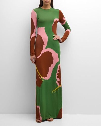 Johanna Ortiz Spirit Of The West Long-sleeve Backless Maxi Dress - Green