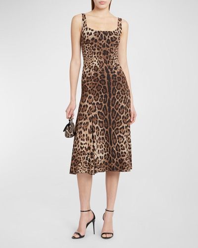 Dolce & Gabbana Leopard Fit-Flare Midi Dress - Natural