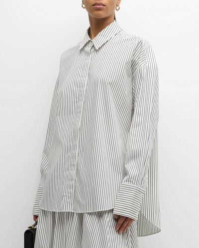 STAUD Colton Pinstripe Cotton Drop-shoulder Button-front Shirt - Gray