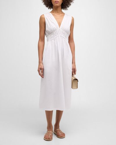 Xirena Cyra Ruched Empire Cotton Midi Dress - White