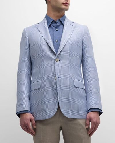 Brioni Plaid Wool-Silk Sport Coat - Blue