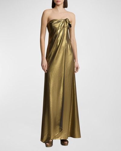 Ralph Lauren Collection Brigitta Strapless Metallic Gown With Bow Detail - Green