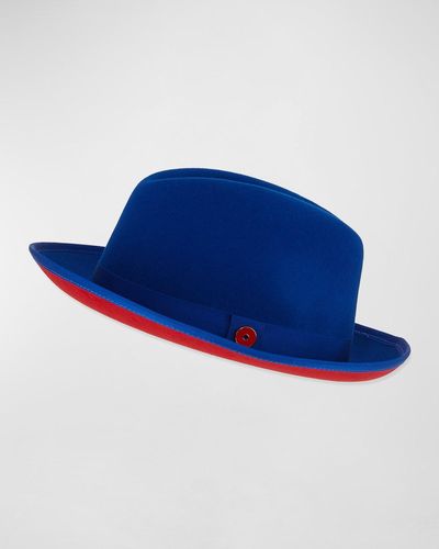 Keith James King-Brim Wool Fedora Hat, True - Blue