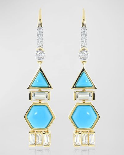 Stevie Wren 18k Yellow Gold Turquoise, Topaz Ad Diamond Dangle Earrings - Blue