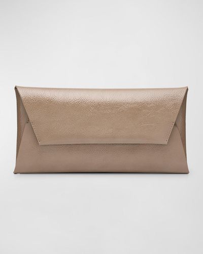 Brunello Cucinelli Envelope Patent Leather Clutch Bag - Natural