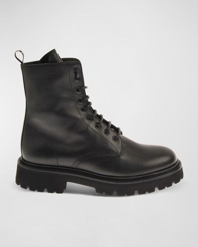 John Richmond Lug-Sole Leather Combat Boots - Black