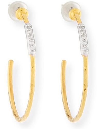 Gurhan 22k Geo Hoop Earrings W/ Diamond Pave - White
