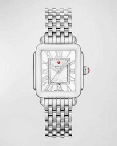 Michele Deco Madison Mid Diamond-Dial Watch - White