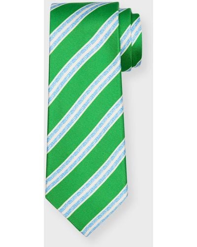 Kiton Double-Stripe Silk Tie - Green