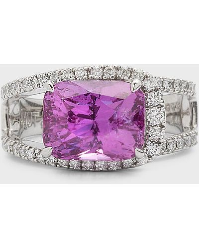 Alexander Laut Platinum Pink Sapphire Ring W/ Diamond Pave, Size 6.5 - Purple