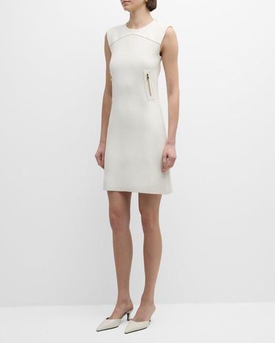 St. John Zipper-pocket Sleeveless Pebble Texture Knit Mini Dress - White