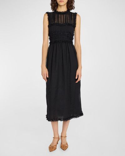 Ulla Johnson Aberdeen Sleeveless Wool Gauze Midi Dress - Black