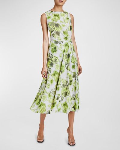 Santorelli Carma Floral-Print Georgette Midi Dress - Green