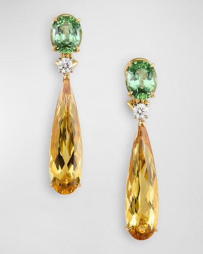 Oscar Heyman 18K And Platinum Clip Earrings With Beryl, Tourmaline And Diamonds - Metallic