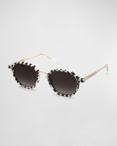 Krewe Dakota Domino Titanium & Acetate Round Sunglasses - Multicolor